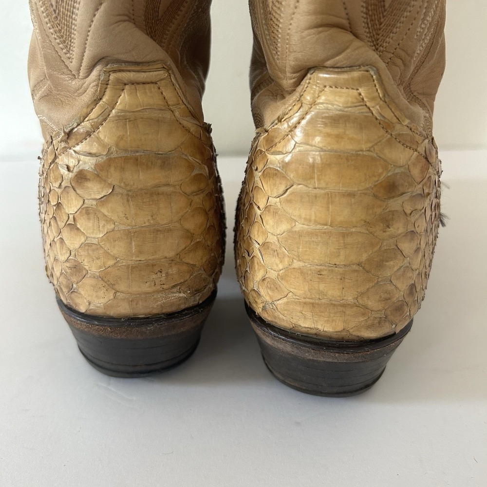 Tony Lama Snakeskin Cowboy Boots Mens 9.5 D Tan Good Exotic Leather Western 8721 - Picture 12 of 12